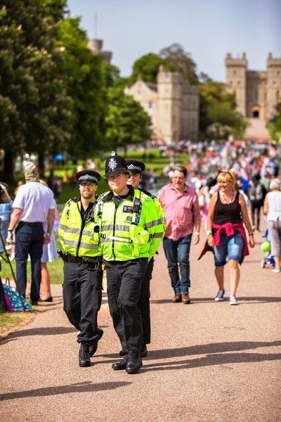 Three policemen patrolling the streets