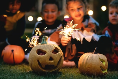 Pumpkin kids and sparklers
