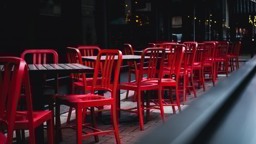 Red chairs and tables