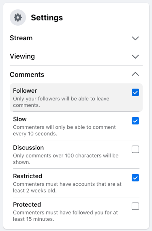 Facebook live comments