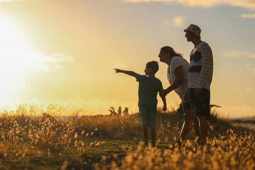 Family looking into distance