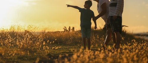 Family looking into distance