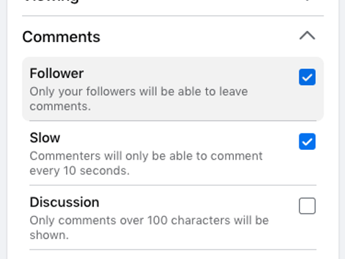 Facebook live comments